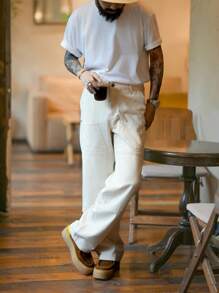 RivetRise Vintage American Style Men's Beige Denim Workwear Straight Leg Logging Jeans, For Husband, Boyfriend Gifts Going Out Hang Out Vacation Urban Work