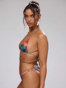 Musera Resort Print Triangle Bikini Top Only Vacation Summer Beach Resort Holiday - Multicolor - View 4