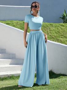 SHEIN Essnce 夏季两件套服装 - 淺藍色 - 查看 1