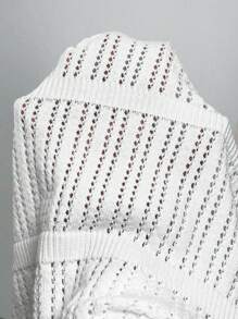 SHEIN LUNE 女士素色簡約日常短袖V領針織上衣 - 白色 - 查看 6