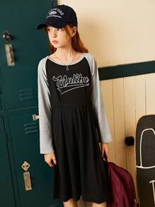 SHEIN Explorewe Tween Girls' Letter Print Casual Dress - Black - View 3