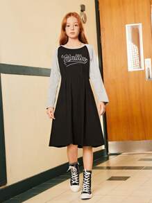 SHEIN Explorewe Tween Girls' Letter Print Casual Dress - Black - View 5