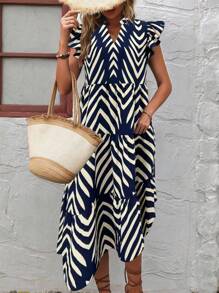 SHEIN LUNE Women's Floral Allover Print Full Sleeve Lace Hem Pleated Dress, Casual & Vacation Maxi Women Outfit