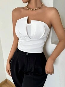 Firerie Body asimétrico con volantes sin tirantes para mujer, para uso diario, vacaciones, boda, citas, festivales de música - Blanco - Ver 5