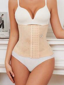 Jacquard Front Closure Tummy Control Body Shaper Waist Trainer Belt - Apricot - View 5