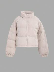 DAZY 女士立领纹理丝绒纯色夹克冬季女式外套 - 杏色 - 查看 11