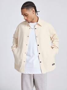 Manfinity NXTstreet Men's Loose Long Sleeve Woven Plain Shacket, For Fall Winter - Apricot - View 3