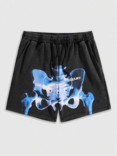 Street Life Short décontracté à cordon de serrage avec imprimé squelette pour hommes, pour l'école, Halloween et l'été