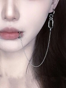 ROMWE Grunge Punk 1 件时尚个性夹式耳环和唇环组合，适合女士，无需穿孔 - 銀色 - 查看 2