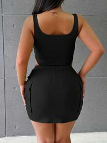 VaVaBold Ladies' Solid Color Simple Daily Wear Top And Shorts Set - Black - View 2