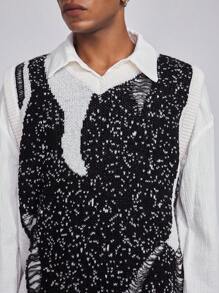 ROMWE MEN Men's Simple Knitted Sweater, Daily Wear - Black and White - View 6