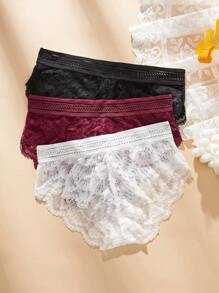 3pcs Lace Triangle Underwear Set - Multicolor - View 1