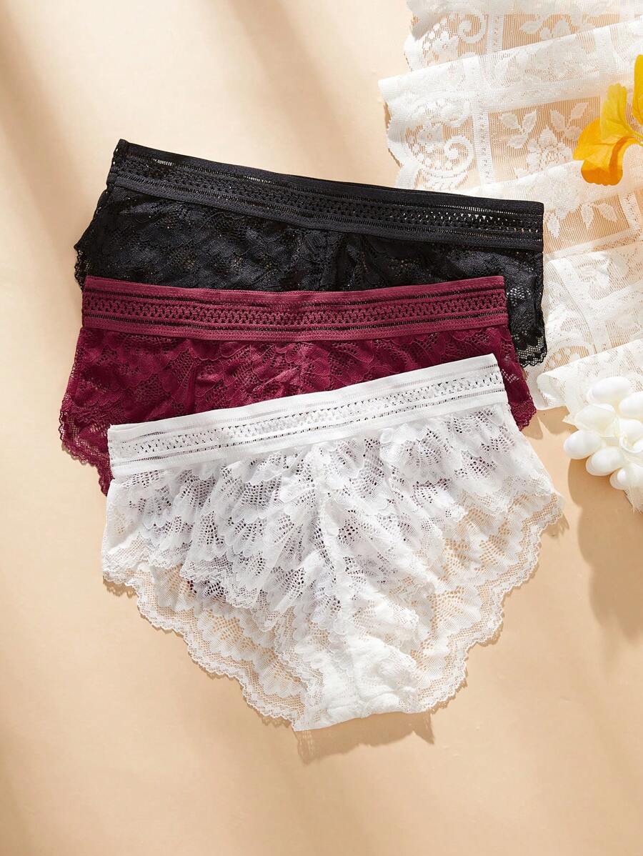 3pcs Lace Triangle Underwear Set - Multicolor - View 1