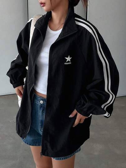DAZY New Autumn Back To School Casual Colorblock Regular Women Jacket,Fall Women Clothes Women Coats