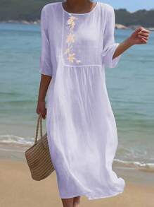 EMERY ROSE Đầm suông thêu hoa cho kỳ nghỉ hè - Màu tím - Xem 1