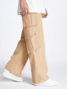 Manfinity VCAY Men's Loose Straight-Leg Woven Trousers - Khaki - View 4
