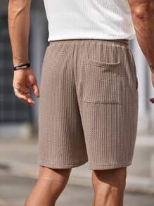 GENTILAND Men's Knitted Short Straight Casual Shorts, Mid-Waist, Suitable For Summer - Brown - View 2