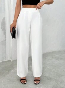 EURMUSE 女士優雅白色高腰直筒褲 - 白色 - 查看 3