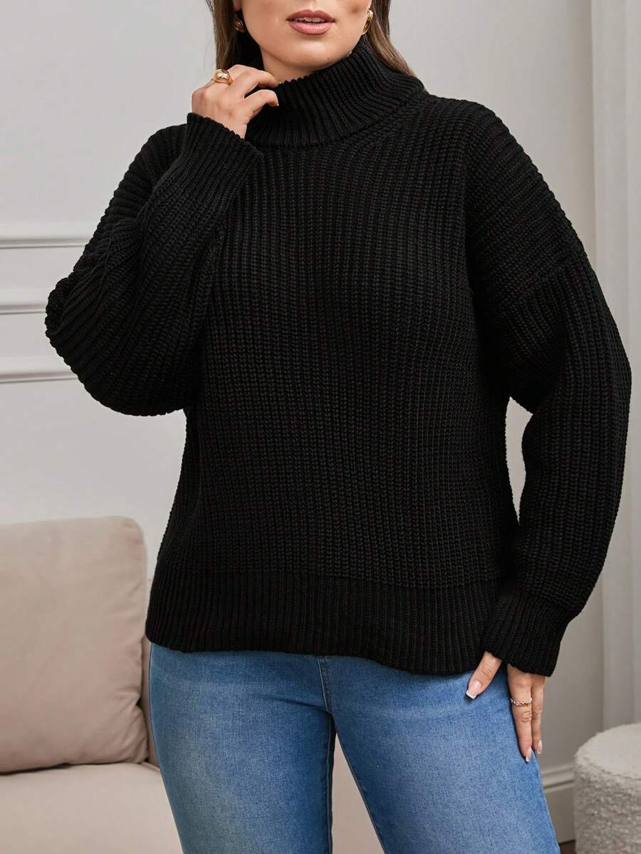 RueChic Turtleneck Lantern Sleeve Sweater - Black - View 1