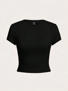 Tseoso 4pcs Set Women Crew Neck Short Sleeve Fitted T-Shirts, Suitable For Summer Suitable For Going Out, Black, White, Brown, Cream Yellow, 95% Cotton, Vintage, Cute Summer Tops, Softgirl, Summer Outing Items, Home, Back To School, Fall Women Clothes, Versatile, Club, Party Crop Tops Women Basic Crop Tops 4 Pack Crop Tops Tight Fitting Crop Tops Women Basic Tees