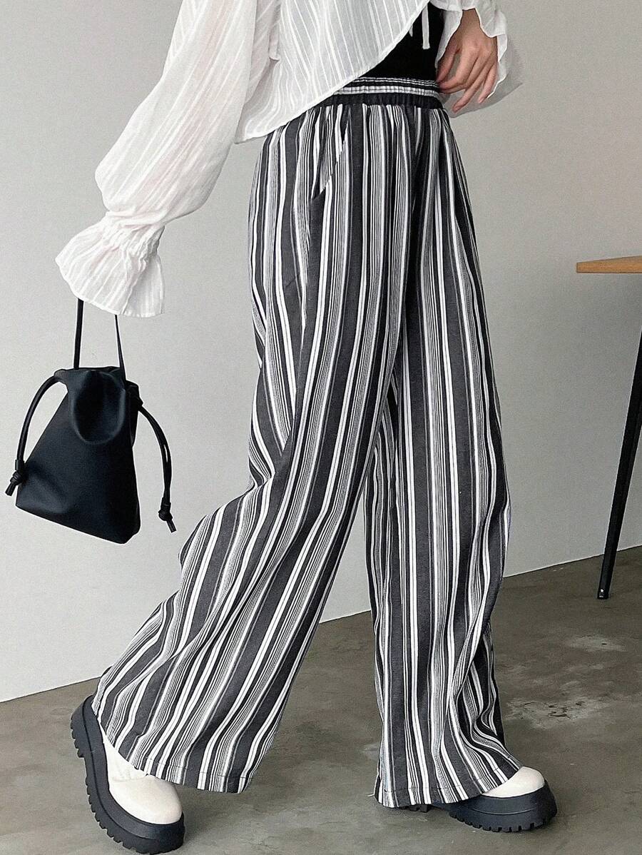 FRIFUL Pantalon décontracté à imprimé rayé pour femme - Multicolore - Voir 1