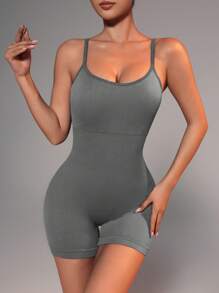 SHEIN Sports 3pcs Seamless Rib-Knit Cami Sports Romper - Multicolor - View 5
