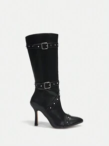 SHEIN X Lucía Bellido CUCCOO SZL Giày bốt thời trang nữ cho kỳ nghỉ hè Giày tiệc Baddie hợp thời trang sang trọng Phong cách tuyệt đẹp Giáng sinh Gothic Disco Tiệc đêm ra ngoài Baddie Mùa thu Năm mới Ngày lễ Valentine - màu đen - Xem 5