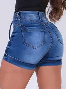 Women's Pocket Elastic Waist Casual Summer Denim Shorts