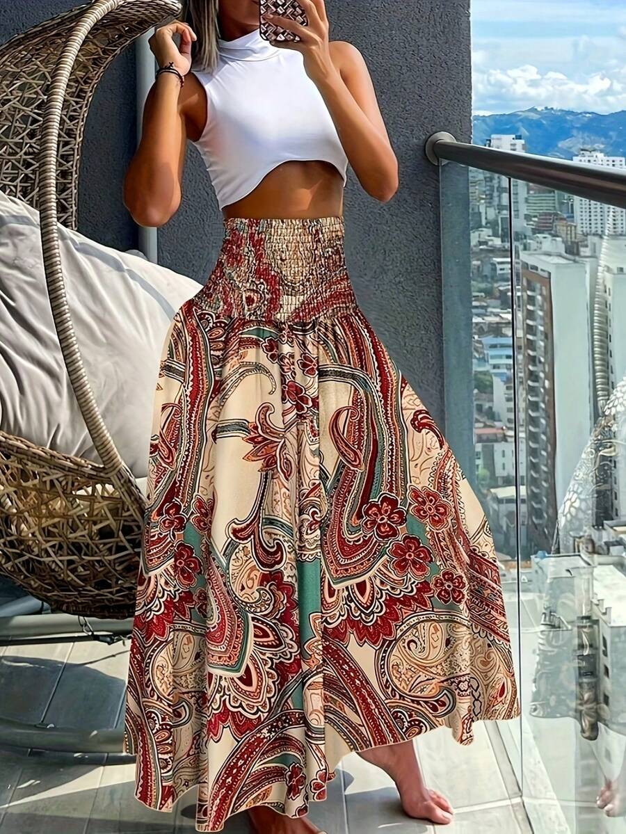 Women's Vintage Style Printed Simple Daily Wear Skirt