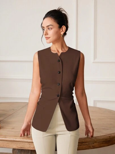Áo vest không tay ôm sát, thanh lịch, quyến rũ, phong cách cổ điển dành cho nữ, áo croptop công sở thường ngày, thích hợp cho mùa xuân/hè.