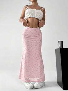 SHEIN EZwear 女性隨機印花簡約日常裙子