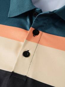 Manfinity Homme Men Summer Letter Colorful Striped Short Sleeve Fashion Work Casual & Commuting Collar Polo Shirt, For Husband & Daddy - Multicolor - View 6
