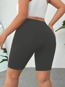 SHEIN EZwear 黑色速乾、涼感加大尺碼壓縮短褲 - 灰色 - 查看 2