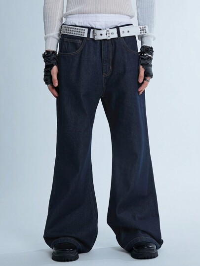 Manfinity Denimwave Y2K Retro Men's Wide Leg Baggy Jeans, Nostalgic 90s Flare Pants