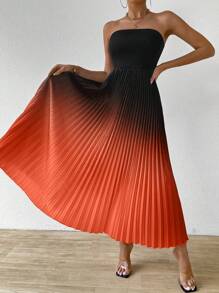 Allurite Women's Gradient Color Sexy Summer Pleated Strapless Dress - Multicolor - View 4