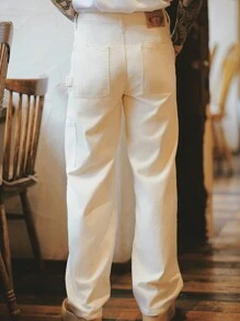 RivetRise Vintage American Style Men's Beige Denim Workwear Straight Leg Logging Jeans, For Husband, Boyfriend Gifts Going Out Hang Out Vacation Urban Work