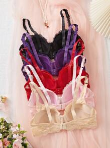 5 件套女士优雅蕾丝钢圈文胸套装内衣 - 彩色 - 查看 2