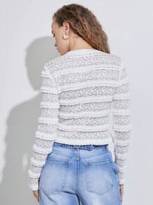 WESTFADE Ruffle Knit Lace Cardigan - White - View 2