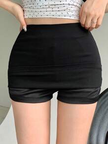 Joudiya Women's Solid Color Simple Daily Wear Summer Black Mini Skirt,Pencil Skirt - Black - View 3