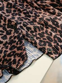 SHEIN EZwear Plus Size Women's Leopard Print Simple Daily Long Sleeve Shirt