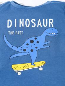 Playera azul linda de verano con estampado de dinosaurio y patín para niños - Azul Marino - Ver 5