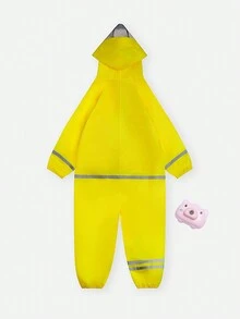 Girls' Simple Yellow Raincoat Jumpsuit - Yellow - View 2