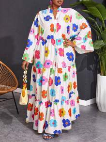 SHEIN CURVE+ 曲線加大尺碼女士花卉印花A字裙 - 彩色 - 查看 5