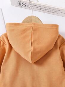 SHEIN Chaqueta informal con capucha y cierre de cremallera de unicolor para niñas pequeñas con mangas largas