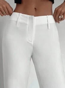 SHEIN Essnce New Spring And Autumn Style White Cropped Lady Suit Pants With Ruffled Edges - White - View 5