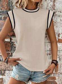 EMERY ROSE Damen einfaches, lässiges Farbblock T-Shirt, grafische Damenshirts - Aprikosenfarben - Übersicht 1