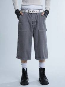 Manfinity Denimwave Y2K Vintage Men's Light Blue Vertical Stripe Denim Shorts JORTS - Light Wash - View 6