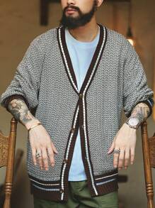 Manfinity Homme Men's Casual Single-Breasted Long Sleeve Cardigan For Daily Wear