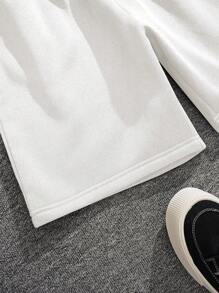 RueChic Men Drawstring Waist Track Shorts - White - View 3