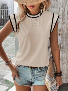 EMERY ROSE Damen einfaches, lässiges Farbblock T-Shirt, grafische Damenshirts - Aprikosenfarben - Übersicht 6